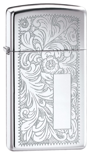  Зажигалка Zippo Slim® Venetian® с покрытием High Polish Chrome