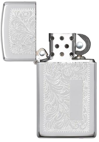  Зажигалка Zippo Slim® Venetian® с покрытием High Polish Chrome