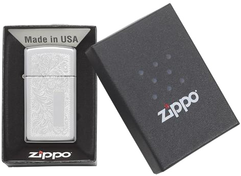  Зажигалка Zippo Slim® Venetian® с покрытием High Polish Chrome