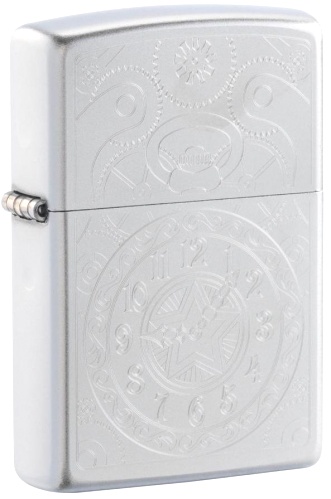 Зажигалка ZIPPO Clock с покрытием Satin Chrome, латунь/сталь, серебристая, матовая, 38x13x57 мм