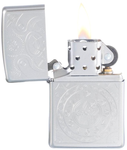 Зажигалка ZIPPO Clock с покрытием Satin Chrome, латунь/сталь, серебристая, матовая, 38x13x57 мм