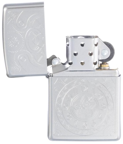 Зажигалка ZIPPO Clock с покрытием Satin Chrome, латунь/сталь, серебристая, матовая, 38x13x57 мм