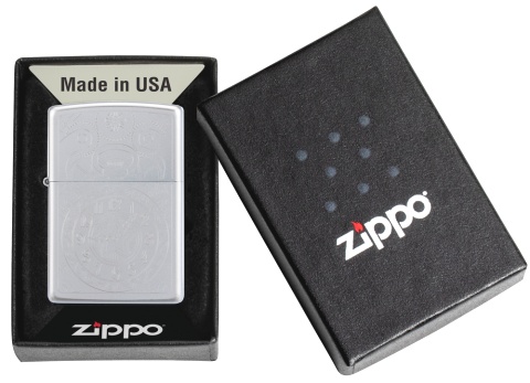 Зажигалка ZIPPO Clock с покрытием Satin Chrome, латунь/сталь, серебристая, матовая, 38x13x57 мм