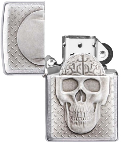  Зажигалка Zippo Skull Design с покрытием Brushed Chrome