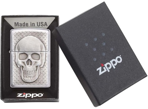  Зажигалка Zippo Skull Design с покрытием Brushed Chrome