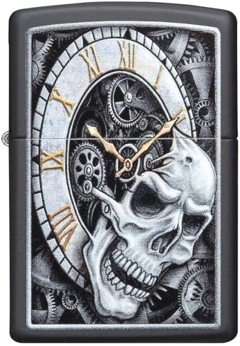  Зажигалка Zippo Skull Clock с покрытием Black Matte