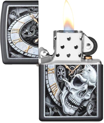  Зажигалка Zippo Skull Clock с покрытием Black Matte