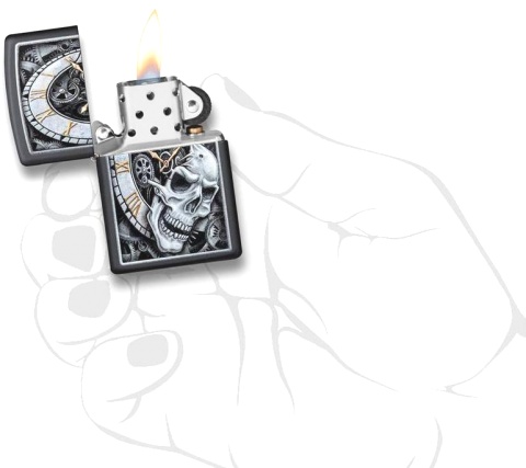  Зажигалка Zippo Skull Clock с покрытием Black Matte