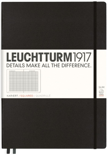  Блокнот Leuchtturm Master Slim, A4, 100 г/м2, 123 стр., в клетку, твердая обложка, черный