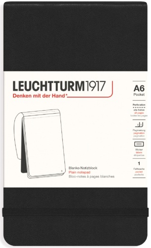  Блокнот Leuchtturm Portrait Pocket, A6, 80 г/м2, 184 стр. нелинованный, твердая обложка, черный