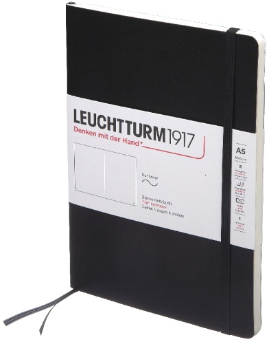  Блокнот Leuchtturm Classic, A5, 80 г/м2, 123 стр. нелинованный, мягкая обложка, черный