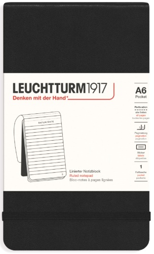  Блокнот Leuchtturm Portrait Pocket, A6, 80 г/м2, 184 стр., в линейку, твердая обложка, черный