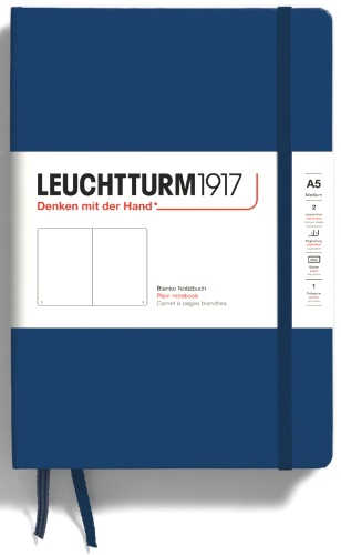  Блокнот Leuchtturm Classic, A5, 80 г/м2, 251 стр., нелинованный, твердая обложка, синий неви