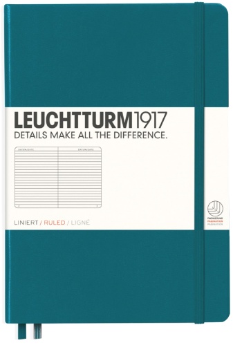  Блокнот Leuchtturm Classic, A5, 80 г/м2, 251 стр., в линейку, твердая обложка, тихоокеанский зеленый