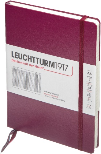  Блокнот Leuchtturm Classic A5, 80 г/м2, 251 стр., клетка, твердая обложка, красный портвейн