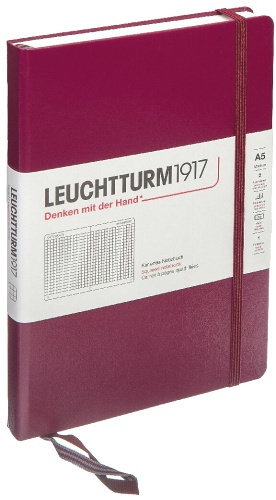  Блокнот Leuchtturm Classic A5, 80 г/м2, 251 стр., клетка, твердая обложка, красный портвейн