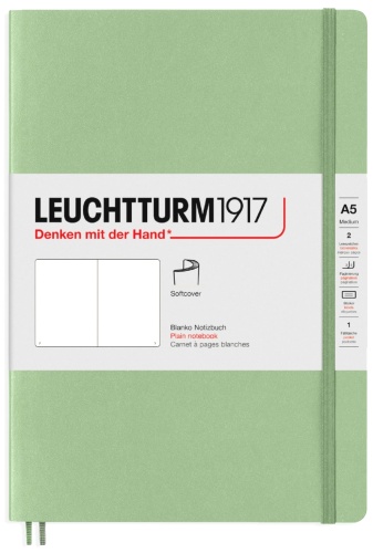  Блокнот Leuchtturm Classic, A5, 80 г/м2, 123 стр., нелинованный, мягкая обложка, шалфей