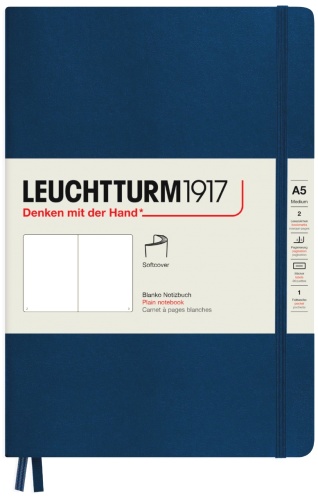  Блокнот Leuchtturm Classic, A5, 80 г/м2, 123 стр. нелинованный, мягкая обложка, синий неви