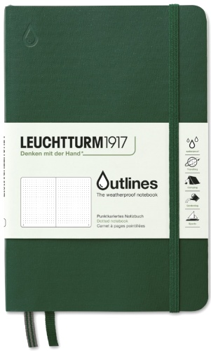  Блокнот Leuchtturm Outlines, B6, 150 г/м2, 89 стр. в точку, водонепроницаемая гибкая обложка, зеленый лес