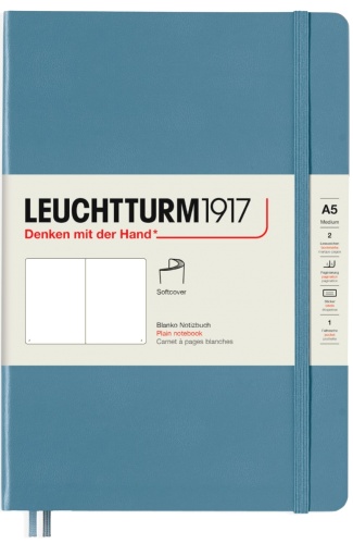  Блокнот Leuchtturm Rising Colours, A5, 80 г/м2, 123 стр., нелинованный, мягкая обложка, синий камень