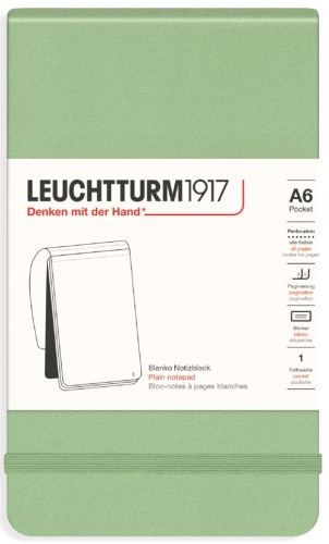  Блокнот Leuchtturm Portrait Pocket, A6, 80 г/м2, 184 стр., нелинованный, твердая обложка, шалфей