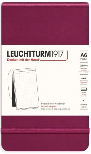  Блокнот Leuchtturm Portrait Pocket, A6, 80 г/м2, 184 стр., в точку, твердая обложка, красный портвейн