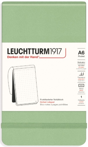  Блокнот Leuchtturm Portrait Pocket, A6, 80 г/м2, 184 стр., в точку, твердая обложка, шалфей