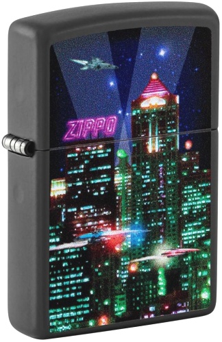  Зажигалка Zippo Cyber City с покрытием Black Matte