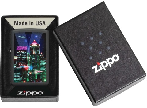  Зажигалка Zippo Cyber City с покрытием Black Matte