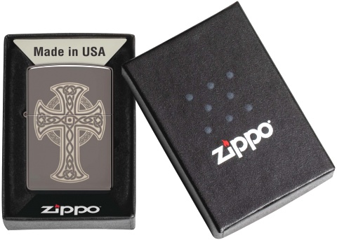  Зажигалка Zippo Celtic Cross Design с покрытием Black Ice®