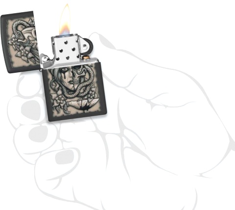  Зажигалка Zippo Gory Tattoo с покрытием Black Matte