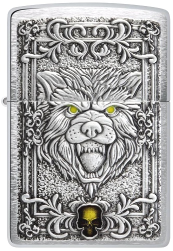  Зажигалка Zippo Wolf Emblem с покрытием Brushed Chrome