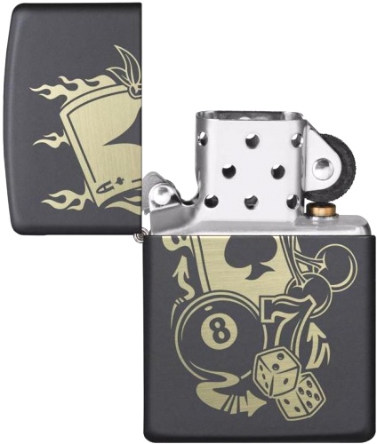  Зажигалка Zippo Gambling Design с покрытием Black Matte