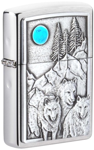  Зажигалка Zippo Wolf Design с покрытием Brushed Chrome