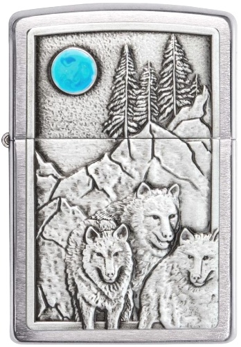  Зажигалка Zippo Wolf Design с покрытием Brushed Chrome