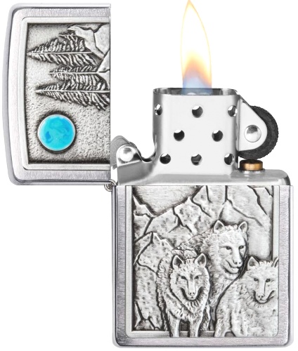  Зажигалка Zippo Wolf Design с покрытием Brushed Chrome