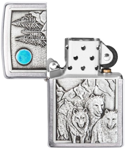  Зажигалка Zippo Wolf Design с покрытием Brushed Chrome