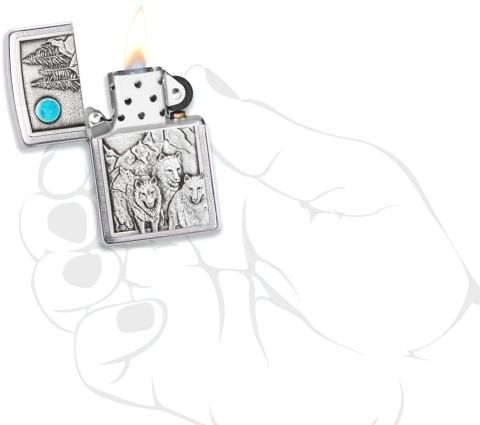  Зажигалка Zippo Wolf Design с покрытием Brushed Chrome