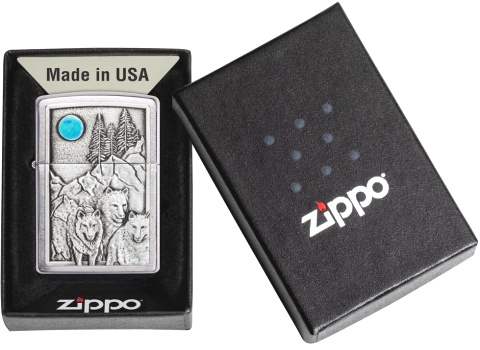  Зажигалка Zippo Wolf Design с покрытием Brushed Chrome