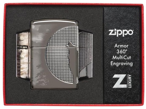  Зажигалка Zippo Armor™ Wolf  с покрытием High Polish Black Ice®