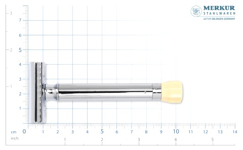  Станок Т- образный для бритья MERKUR хромированный, длинная ручка, регулировка угла наклона лезвия, лезвие в комплекте (1 шт), в картонной коробке