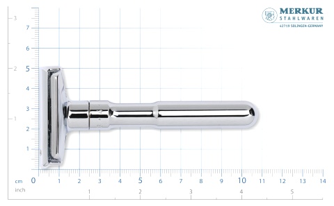  Станок Т- образный для бритья MERKUR хромированный, прямой срез, регулировка угла наклона лезвия, лезвие в комплекте (1 шт), в картонной коробке