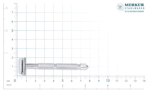 Станок контурный для бритья MERKUR, глянцевое хромированное покрытие, прямой срез, короткая ручка, лезвие в комплекте (1 шт), в картонной коробке