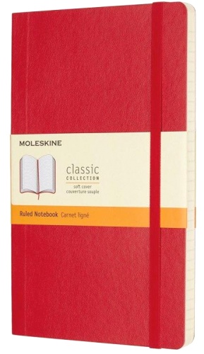 Блокнот Moleskine CLASSIC SOFT QP616F2 Large 130х210мм 192стр. линейка мягкая обложка фиксирующая резинка красный