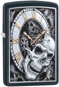  Зажигалка Zippo Skull Clock с покрытием Black Matte