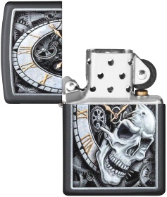  Зажигалка Zippo Skull Clock с покрытием Black Matte